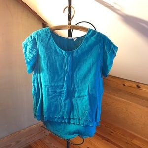 Soft Surroundings Teal Cotton Gauze Top, EUC, PS